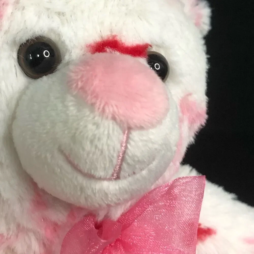 white pink hearts‎ teddy bear valentines sweetheart ribbon bear soft 8 inch